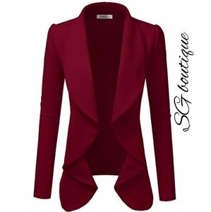 🆕⭐ Burgundy wine red waterfall blazer